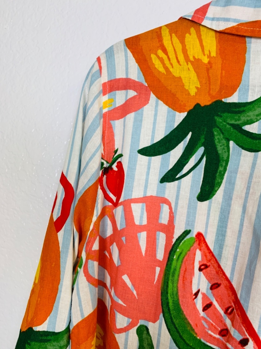 Calypso St. Barth Button Up Shirt XL Stripes Fruit Nautical Beach Print Linen - Picture 14 of 15